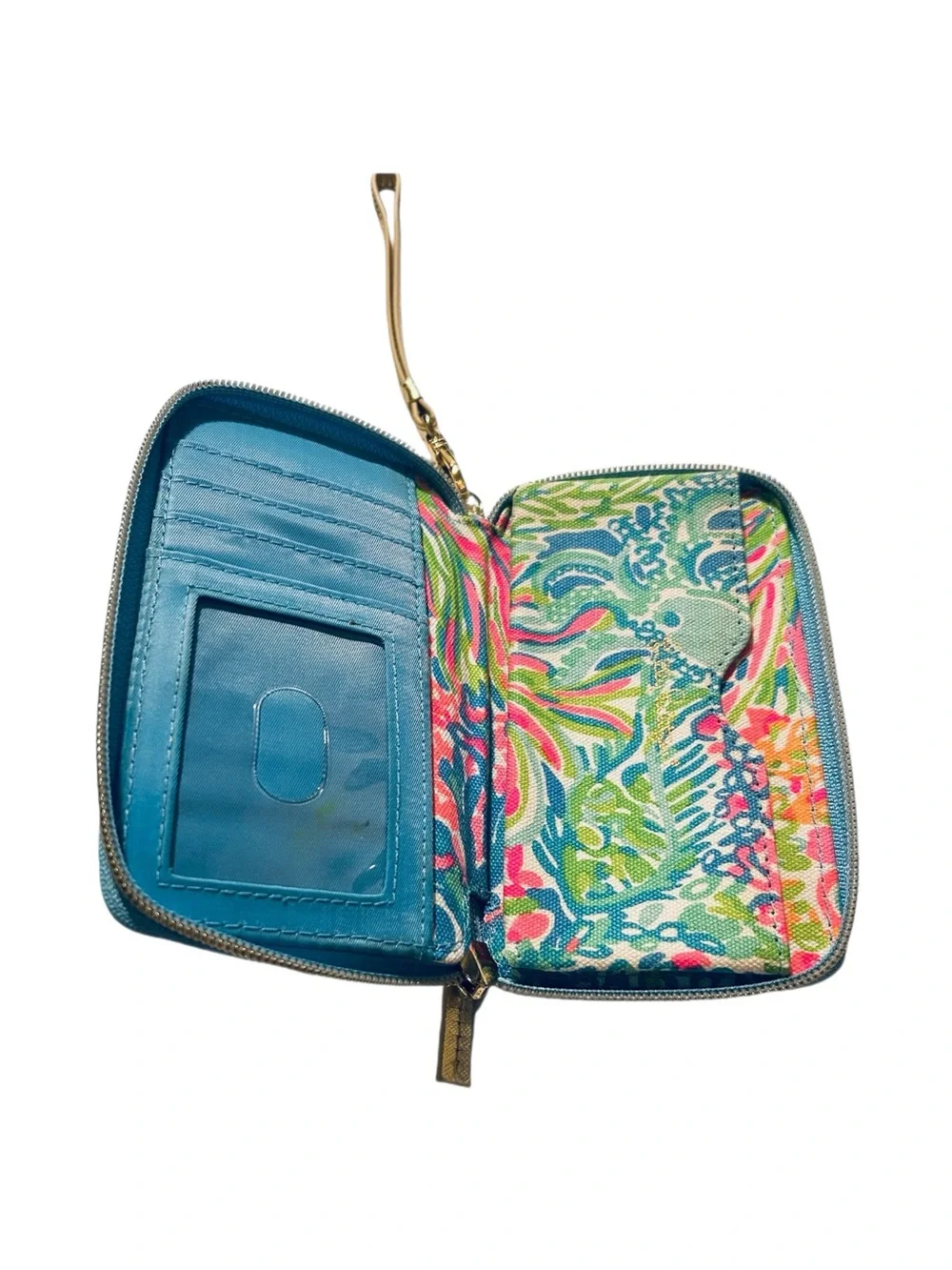 Lilly Pulitzer Tropical Palm Print Zip Around Wallet Wristlet Pink Green Preppy